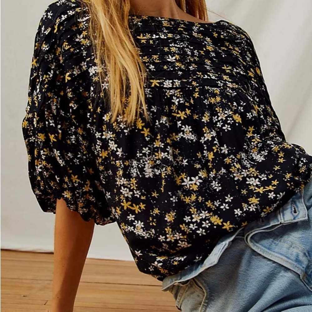 Free People Dessa Black Floral  Bodysuit, NWT, Size Small